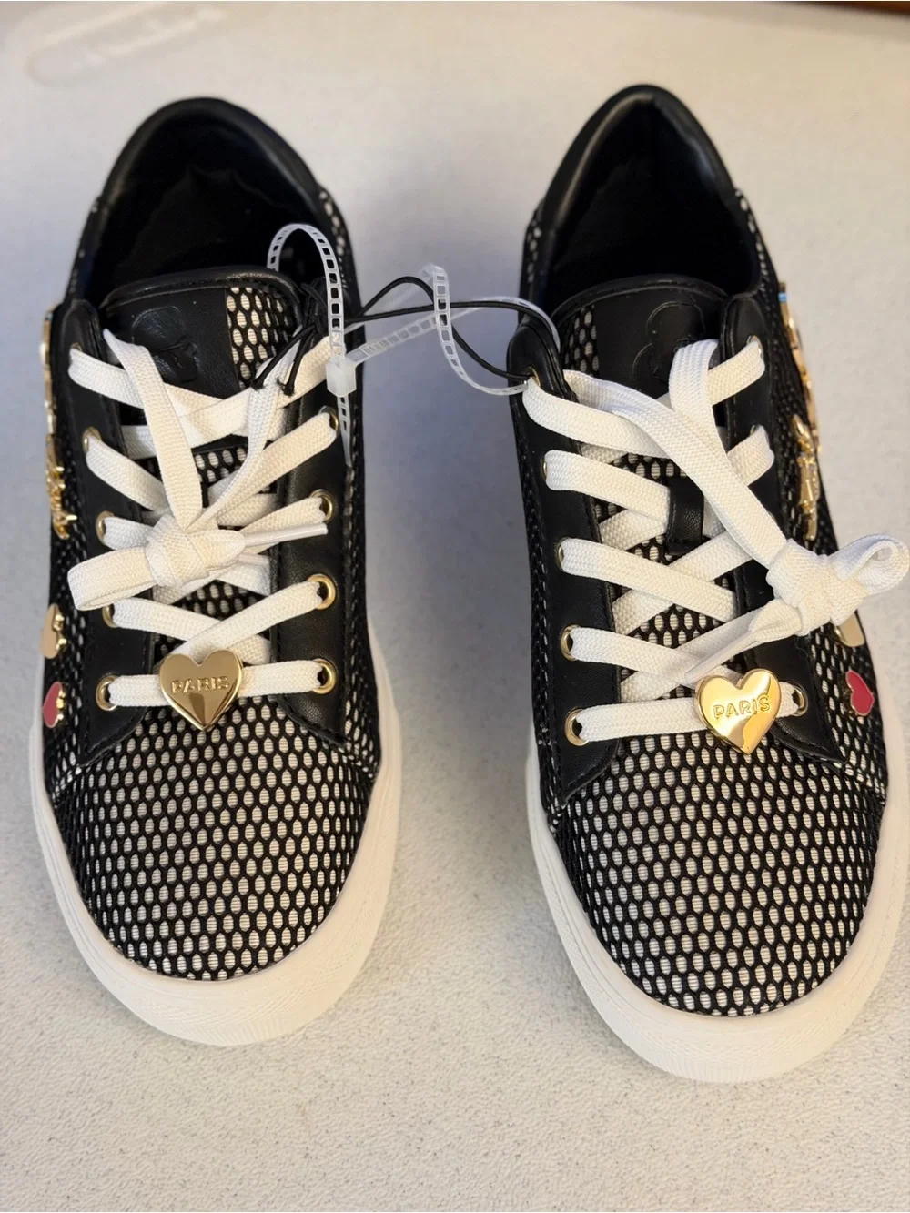 Karl Lagerfeld Black and White Mesh Low-Top Sneakers with Gold Accents
